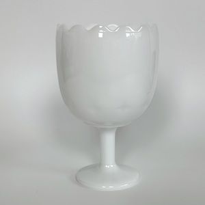 Vintage White Milk Glass Bowl Compote Goblet Scallop‎ Top